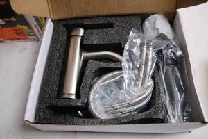 lot 496 image: Brushed Nickel Bathroom Faucet with Installation Kit