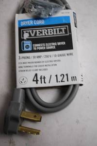 lot 500 image: Everbilt 4ft Dryer Cord 3-Prong 30 Amp 250V 10-Gauge Wire