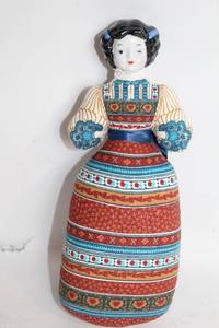 lot 42 image: Vintage American Folk Heirloom Porcelain Doll with Ribbon Details