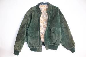 lot 69 image: Vintage Green Suede Bomber Jacket with Nautical Lining