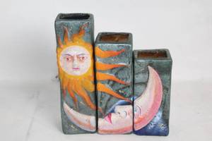 lot 85 image: Set of 3 Artistic Candle Holders with Sun and Moon Design