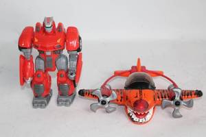 lot 90 image: Set of 2 Childrens Toys Red Robot and Orange Propeller Plane