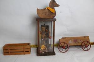 lot 143 image: Set of Handcrafted Wooden Decor Items with Miniature Display