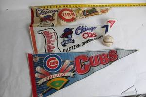 lot 146 image: Vintage Chicago Cubs Pennants and Autographed Baseball