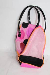 lot 201 image: Pucci Pups Heart-Patterned Pink Dog Carrier Tote
