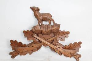 lot 203 image: Vintage Carved Wooden Wall Ornament with Deer Motif