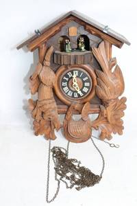 lot 204 image: Vintage Wooden Cuckoo Clock with Carved Details