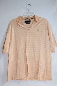 lot 244 image: Greg Norman Mens Golf Polo Shirt, Peach Stripe, Size Large