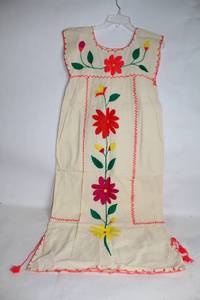 lot 318 image: Handcrafted Cream Sleeveless Dress with Floral Embroidery