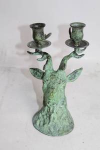 lot 321 image: Vintage Deer Head Brass Candelabra with Two Holders