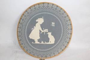 lot 326 image: Vintage Embroidery Hoop Art with Silhouette Girl and Cat
