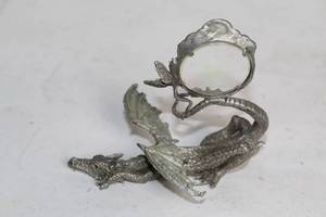 lot 384 image: Pewter Dragon Fantasy Figurine with Crystal Ball Holder
