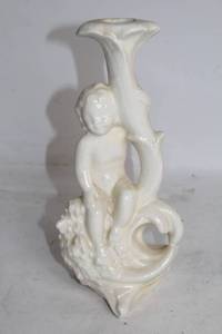 lot 385 image: Vintage Ceramic Candle Holder with Cherub Design