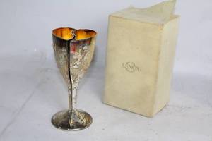 lot 400 image: Pair of Vintage Lenox Silver-Plated Porcelain Stemware Goblets