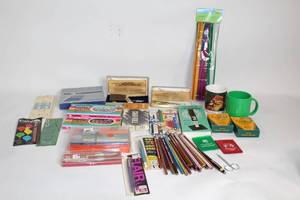 lot 431 image: Assorted Office Supplies Collection with Vintage Pens and Art Supplies