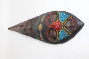 lot 484 image: Handcrafted African Wooden Wall Mask with Beaded Detailing