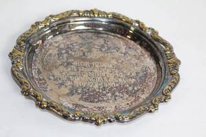 lot 497 image: Antique Silver Plated Award Plate with Engraving - Birmingham Agency 1980