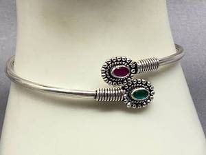 lot 10Z image: Adjustable Sterling Silver 925 Bracelet with Red & Green Gemstones
