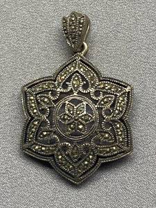 lot 13Z image: Sterling Silver Filigree 925 Marcasite Pendant Jewelry