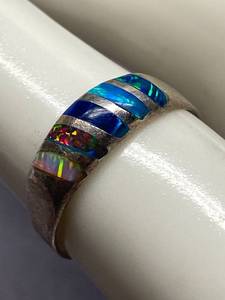 lot 24Z image: Vintage Sterling Silver 925 Multi Color Opal Ring Size 6
