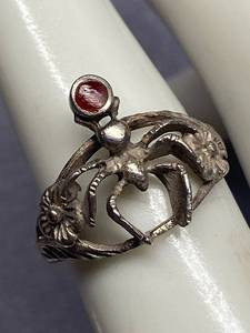 lot 30Z image: Sterling Silver 925 Spider Ring with Red Stone Size 7