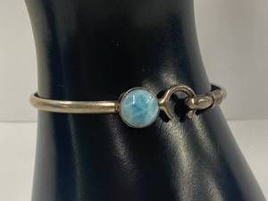 lot 34Z image: Sterling Silver 925 Larimar Stone Bangle Bracelet