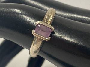lot 35Z image: Sterling Silver 925 Ring w Square Purple Stone Size 8