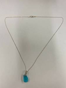 lot 41Z image: Sterling Silver 925 Necklace with Blue Sea Glass Pendant