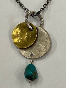 lot 43Z image: Sterling Silver 925 Brass Turquoise Pendant Necklace