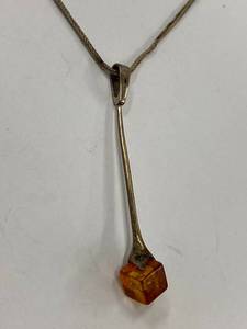 lot 54Z image: Modernist Amber Cube Sterling Silver 925 Necklace