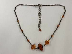 lot 55Z image: Amber Bead Necklace on Sterling Silver 925 Chain
