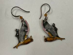 lot 57Z image: Unique Bat-Themed Enamel Sterling Silver Earrings Gothic Jewelry