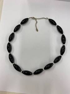 lot 58Z image: Vintage Necklace with Black Beads and Sterling Silver 925 Clasp