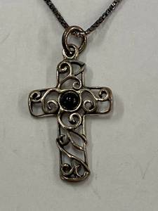 lot 60Z image: Sterling Silver 925 Scroll Cross Pendant Necklace
