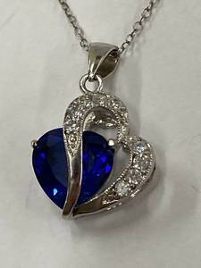 lot 66Z image: Sterling Silver 925 Heart Blue Pendant Necklace