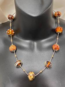 lot 76Z image: Handcrafted Art Glass Bead Sterling Silver 925 Necklace