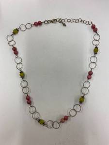 lot 83Z image: Sterling Silver 925 Bead Necklace 925 Pink Green