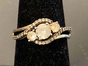 lot 120Z image: Sterling Silver 925 Ring with Trio of Stones Size 7