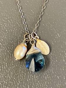 lot 147Z image: Elegant Sterling Silver 925 Necklace with Blue Gem and Pearl Charms