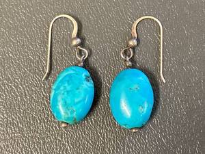 lot 152Z image: Sterling Silver 925 Turquoise Oval Dangle Earrings Hook Style
