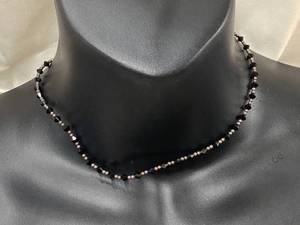lot 167Z image: Black Onyx Bead Necklace Sterling Silver 925 Clasp