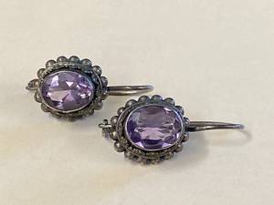 lot 169Z image: Vintage Amethyst Earrings in Oxidized Sterling Silver 925