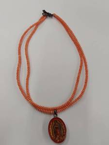 lot 7M image: Vintage Sterling Silver & Coral Our Lady of Guadalupe Necklace