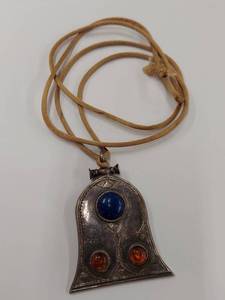 lot 8M image: Tuareg  North African Amulet Large Signed Sterling Silver Pendant with Gemstones Vintage Design