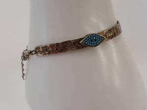 lot 10M image: Sterling Silver Vintage Hammered Bracelet with Turquoise Color Stones