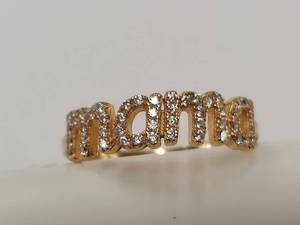 lot 14M image: Gold-Tone Sterling Silver Mama Ring with Sparkling Stones