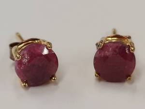 lot 16M image: Elegant Gold-Tone Sterling Silver Ruby Stud Earrings