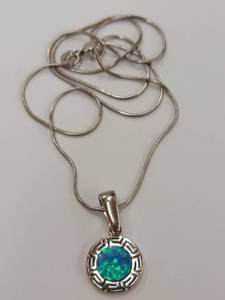 lot 17M image: Sterling Silver Necklace with Opal Gemstone Pendant