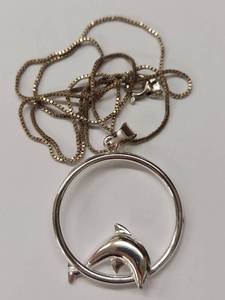 lot 104M image: Sterling Silver Dolphin Pendant Necklace