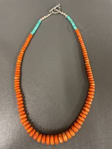 lot 111M image: Sterling Silver Turquoise & Coral Bead Necklace 21